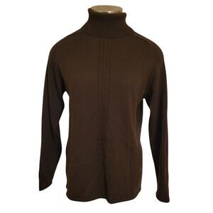 Rafaella Cozy Cable Merino Wool Blend Turtleneck Sweater Chocolate Womens Size M